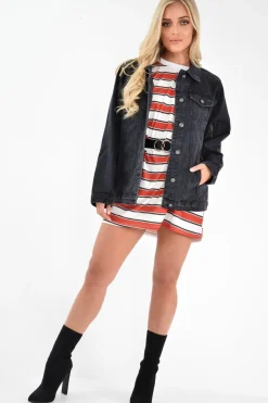 Rebellious Fashion Black Washed Oversized Longline Denim Jacket - Eryn