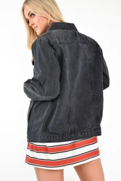 Rebellious Fashion Black Washed Oversized Longline Denim Jacket - Eryn