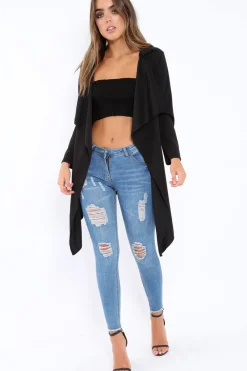 Rebellious Fashion Black Waterfall Frill Jacket - Bexley