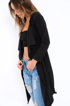 Rebellious Fashion Black Waterfall Frill Jacket - Bexley