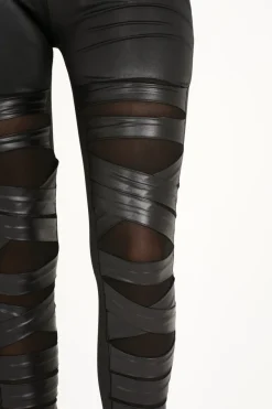 Rebellious Fashion Black Wet Look Mesh Insert Leggings - Eliza