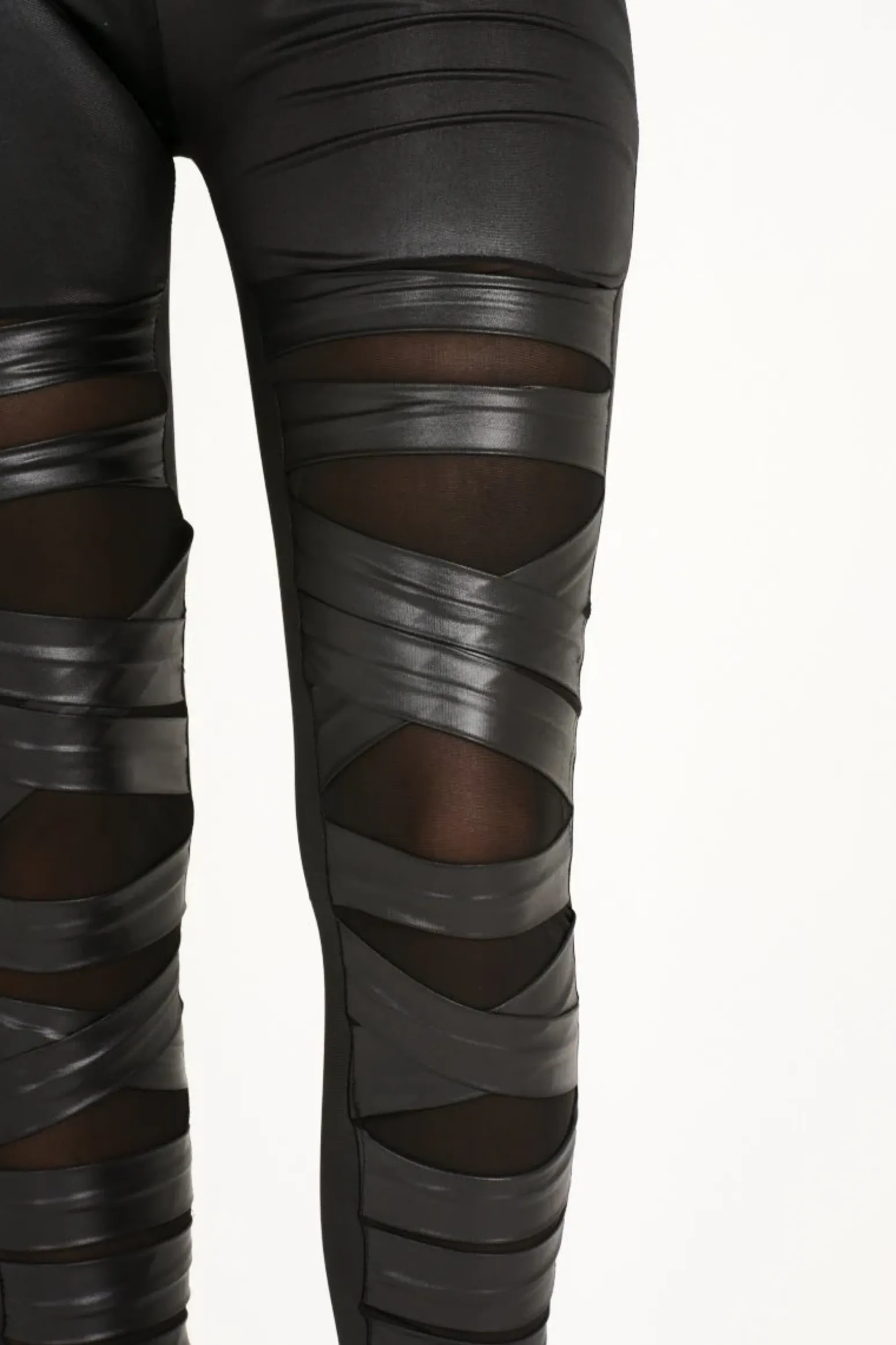 Rebellious Fashion Black Wet Look Mesh Insert Leggings - Eliza