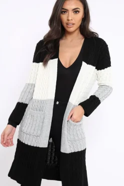 Rebellious Fashion Black White and Grey Striped Cardigan - Nellie