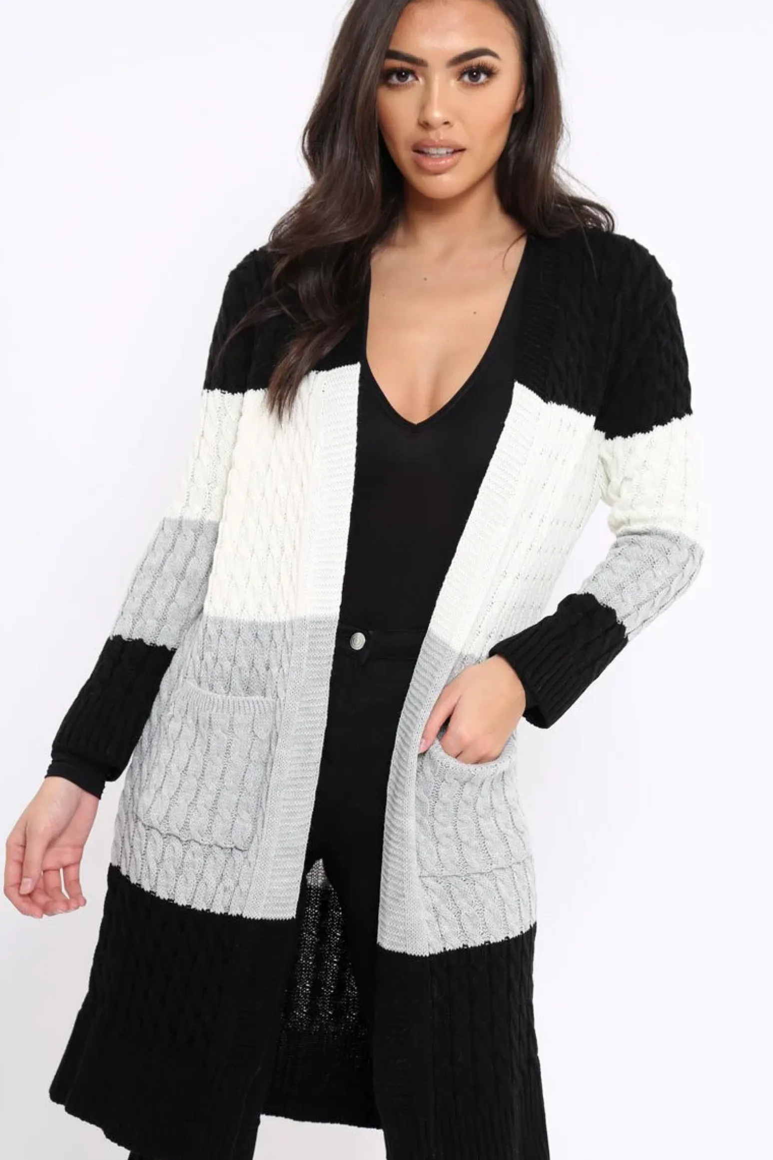 Rebellious Fashion Black White and Grey Striped Cardigan - Nellie