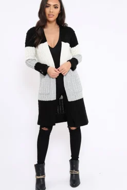 Rebellious Fashion Black White and Grey Striped Cardigan - Nellie