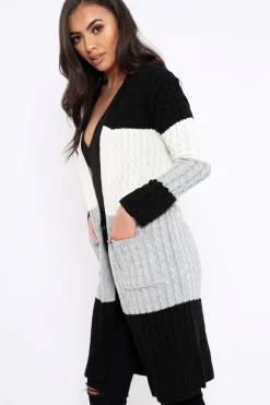 Rebellious Fashion Black White and Grey Striped Cardigan - Nellie