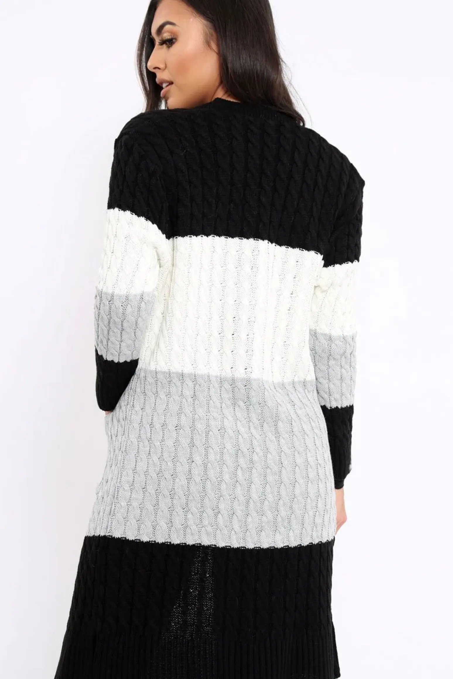 Rebellious Fashion Black White and Grey Striped Cardigan - Nellie