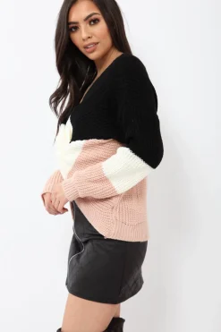 Rebellious Fashion Black White and Rose Knot Knit Jumper - Kerri
