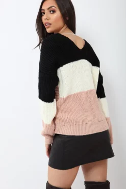 Rebellious Fashion Black White and Rose Knot Knit Jumper - Kerri