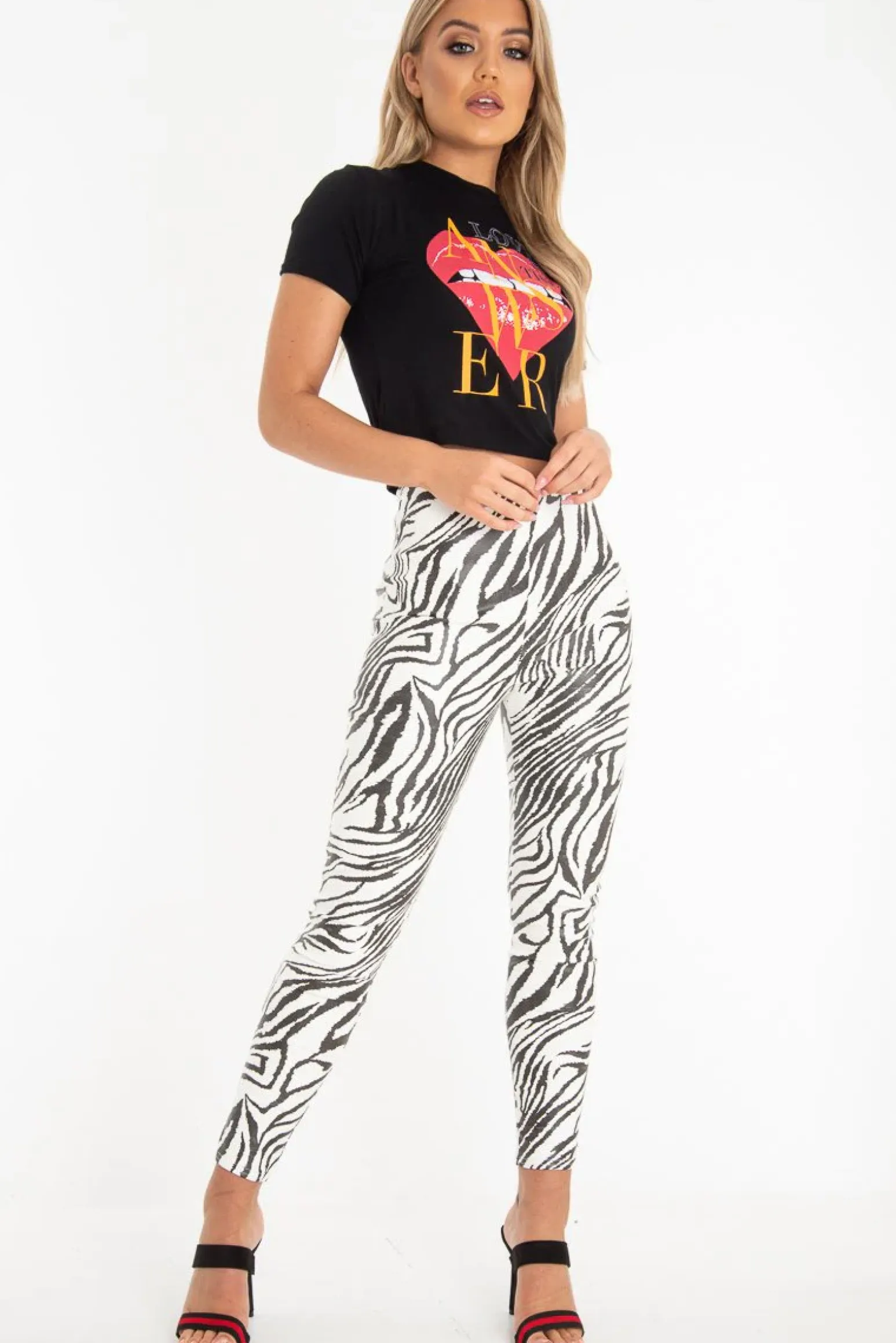 Rebellious Fashion Black White Animal Print Faux Leather Leggings - Quinn