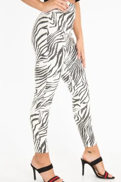 Rebellious Fashion Black White Animal Print Faux Leather Leggings - Quinn
