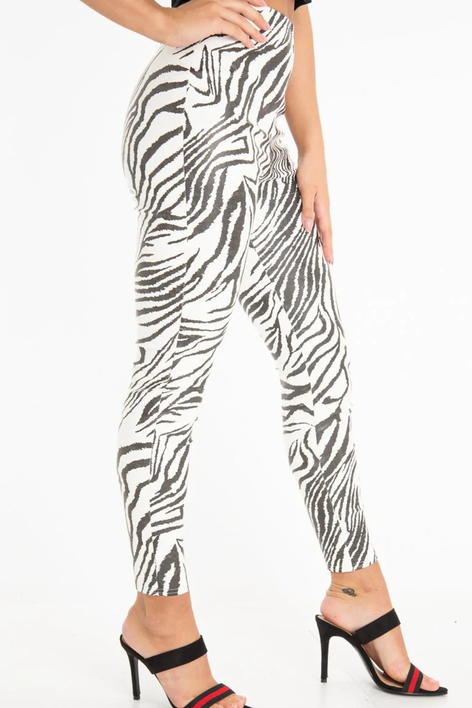 Rebellious Fashion Black White Animal Print Faux Leather Leggings - Quinn
