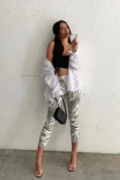 Rebellious Fashion Black White Animal Print Faux Leather Leggings - Quinn