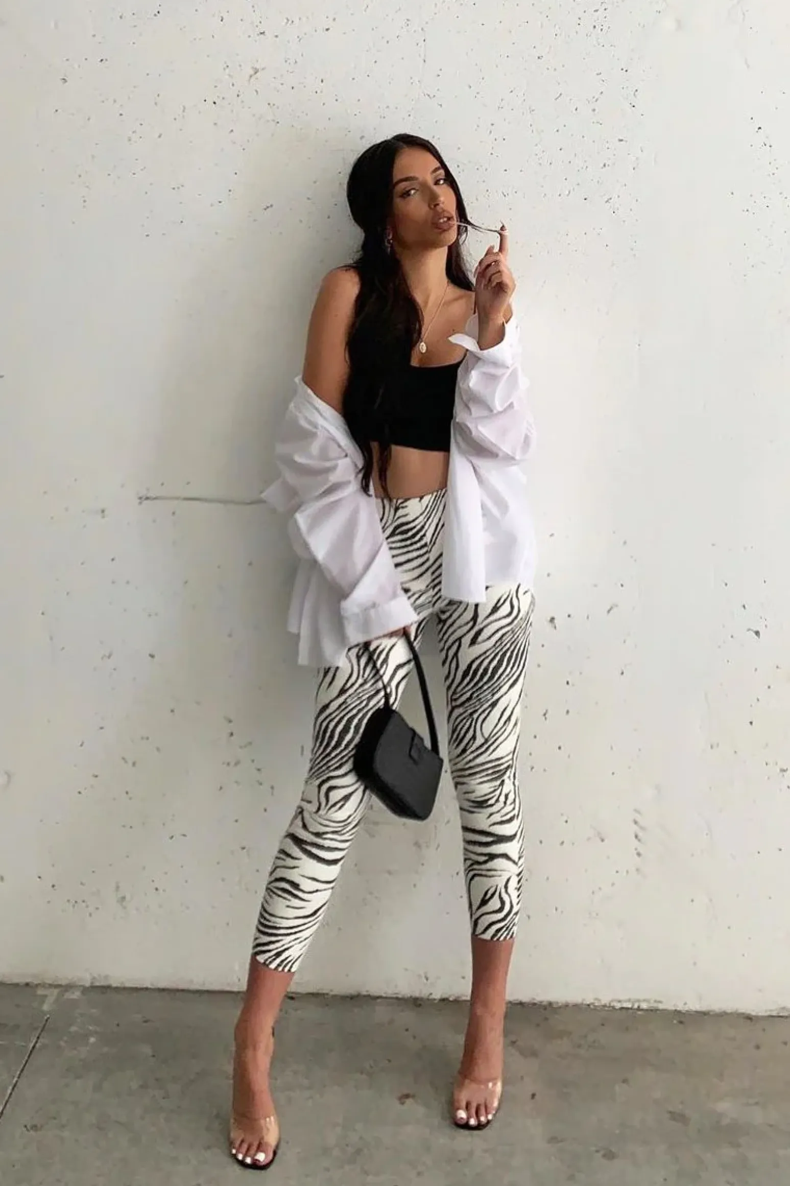 Rebellious Fashion Black White Animal Print Faux Leather Leggings - Quinn