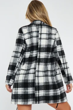 Rebellious Fashion Black White Checked Mid Length Coat - Ezel