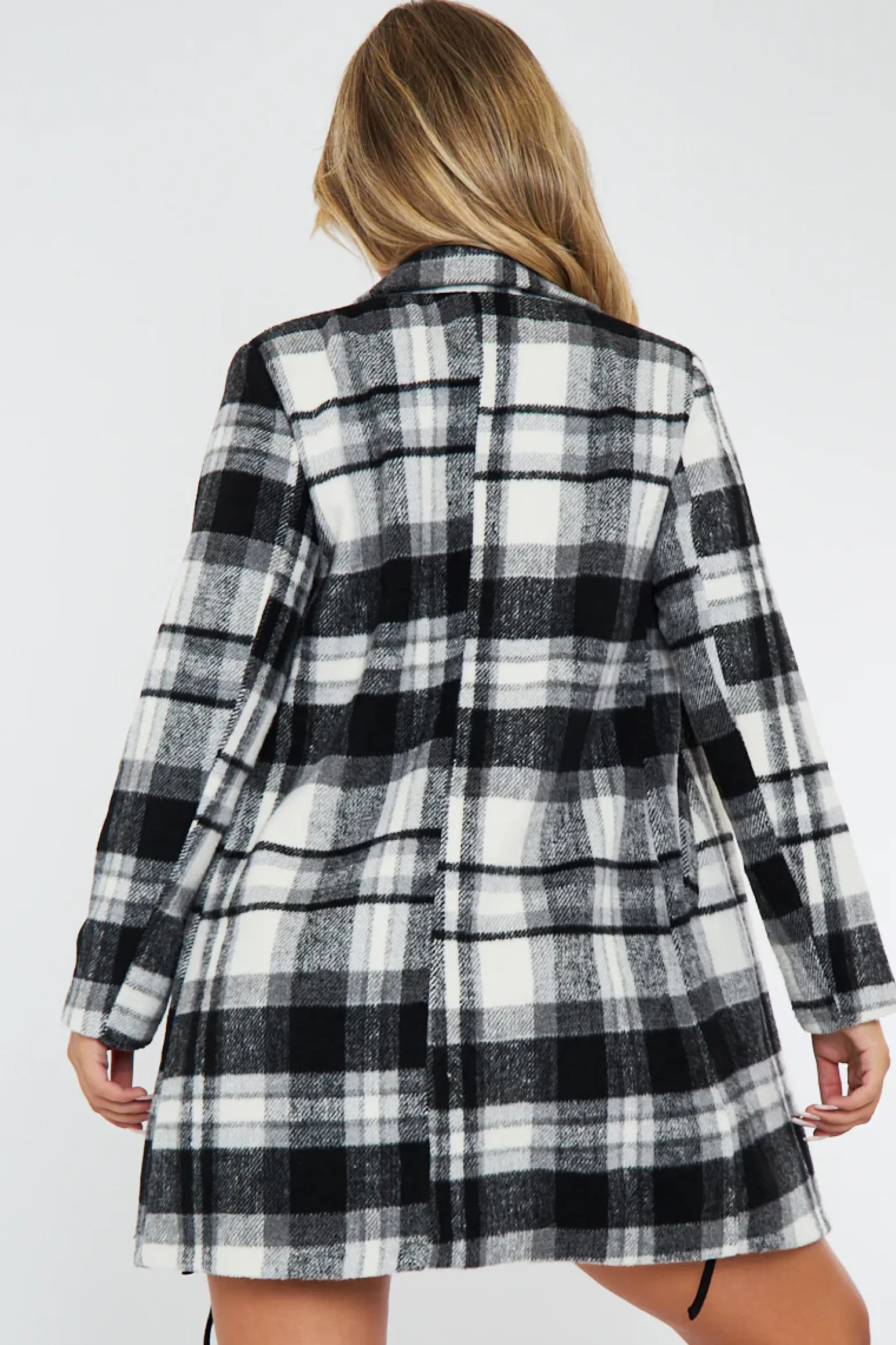 Rebellious Fashion Black White Checked Mid Length Coat - Ezel