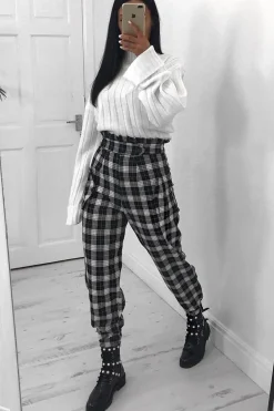 Rebellious Fashion Black White Check Frill Detail Trousers - Bristal