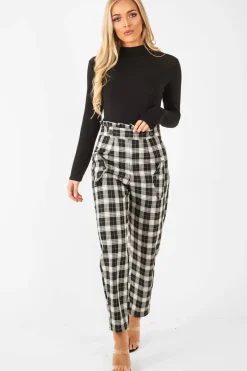Rebellious Fashion Black White Check Frill Detail Trousers - Bristal