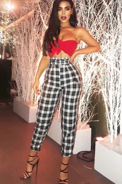 Rebellious Fashion Black White Check Frill Detail Trousers - Bristal