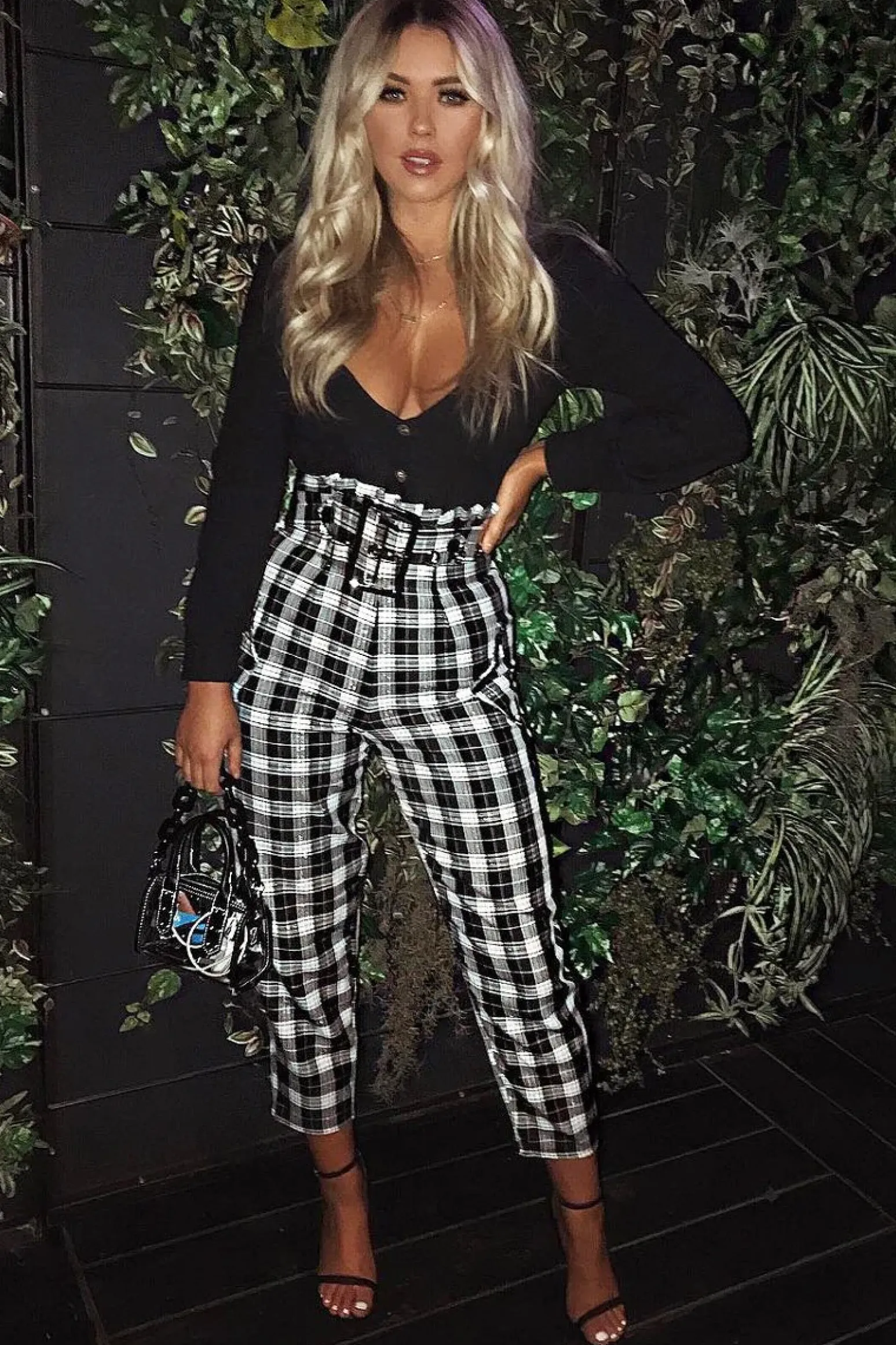 Rebellious Fashion Black White Check Frill Detail Trousers - Bristal