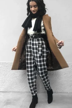 Rebellious Fashion Black White Check Frill Detail Trousers - Bristal