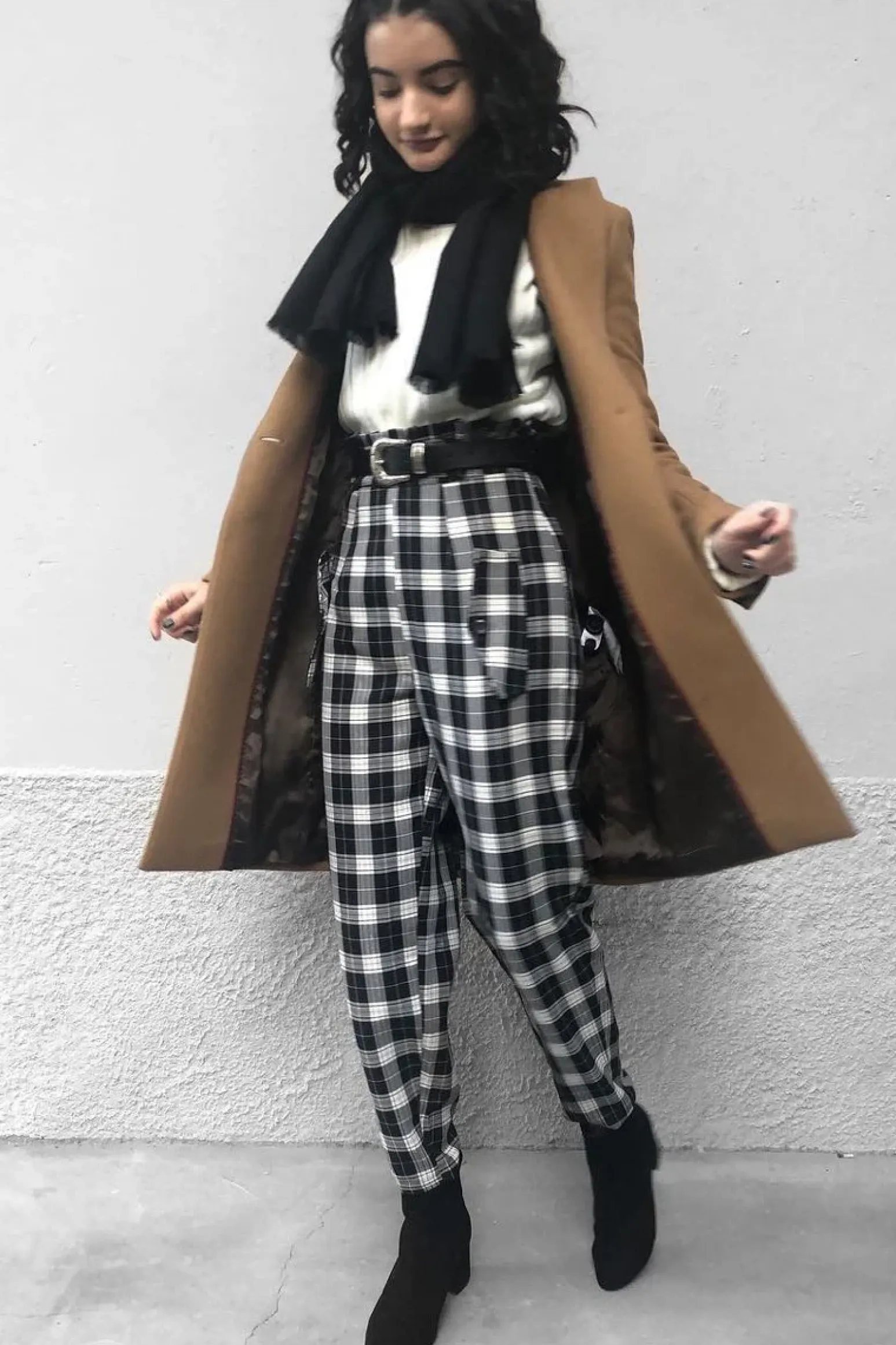 Rebellious Fashion Black White Check Frill Detail Trousers - Bristal