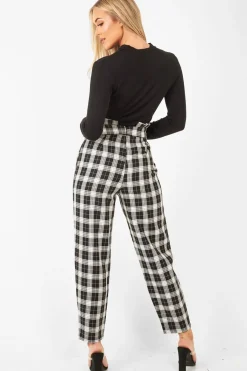 Rebellious Fashion Black White Check Frill Detail Trousers - Bristal