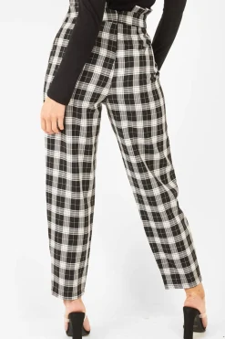 Rebellious Fashion Black White Check Frill Detail Trousers - Bristal
