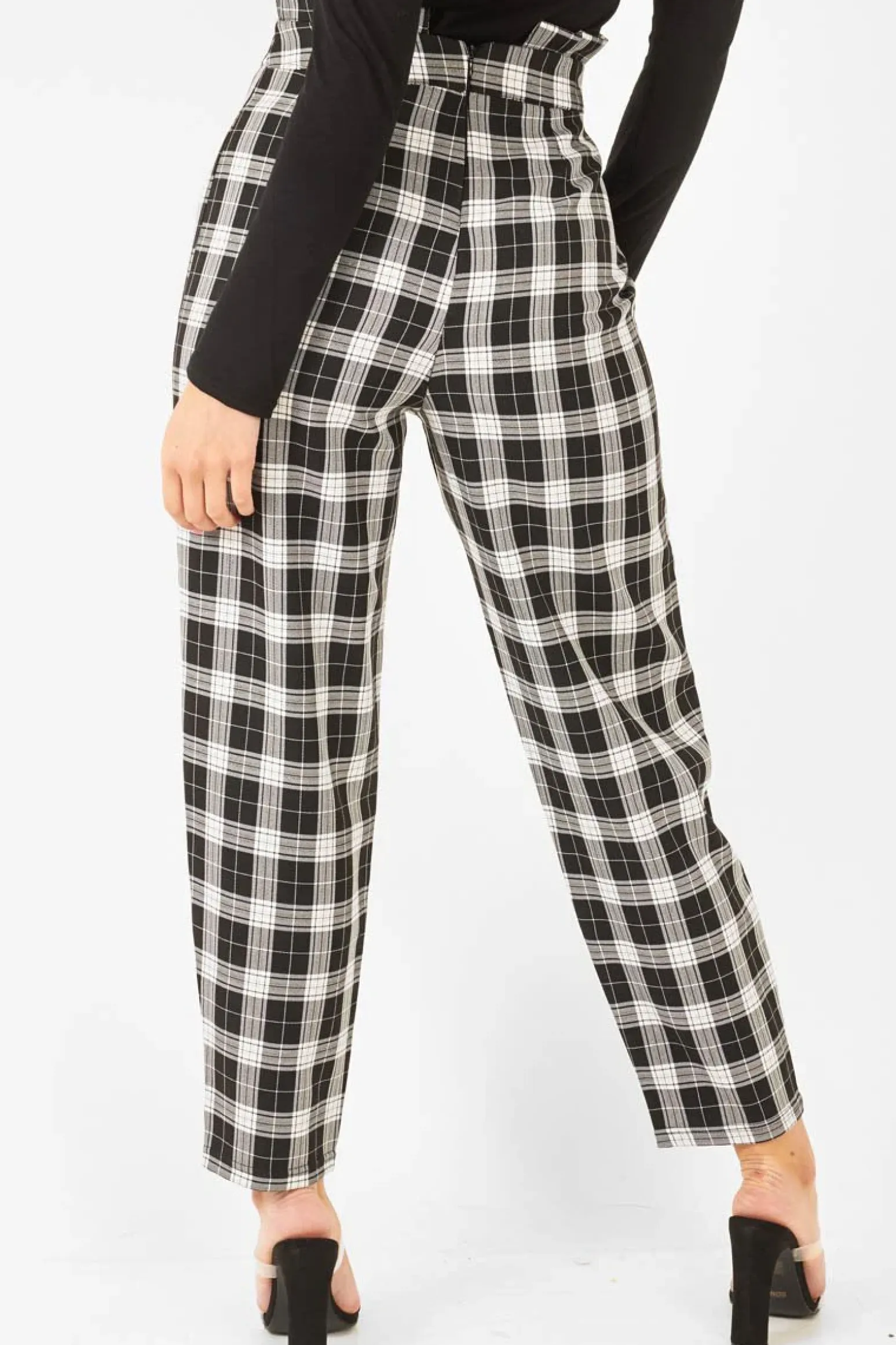 Rebellious Fashion Black White Check Frill Detail Trousers - Bristal