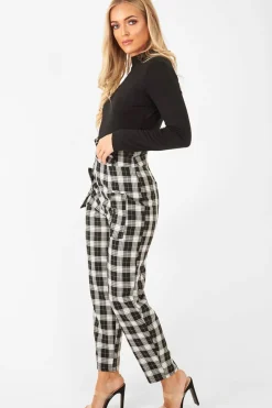Rebellious Fashion Black White Check Frill Detail Trousers - Bristal