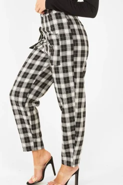 Rebellious Fashion Black White Check Frill Detail Trousers - Bristal