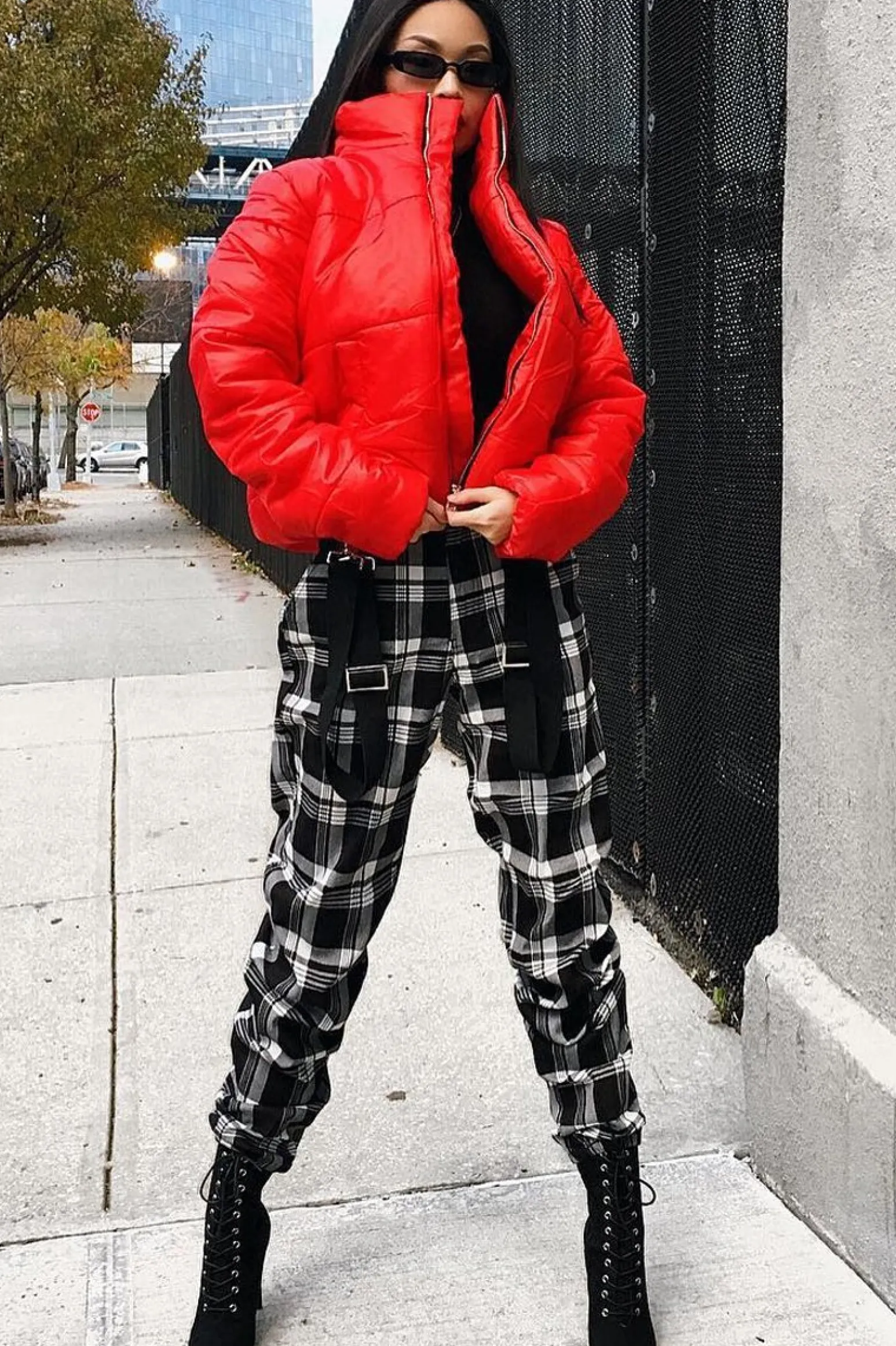 Rebellious Fashion Black White Check Frill Detail Trousers - Bristal
