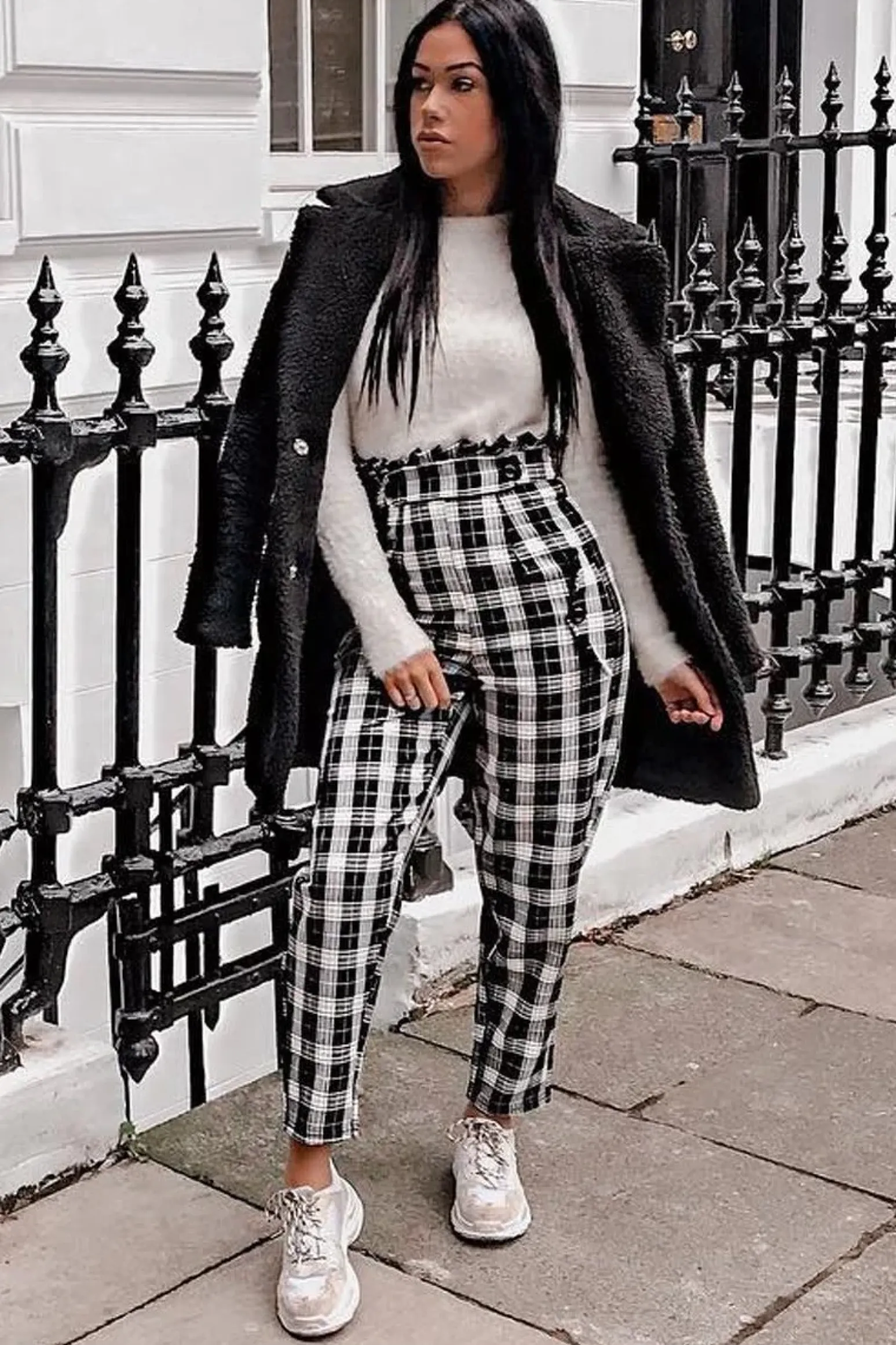 Rebellious Fashion Black White Check Frill Detail Trousers - Bristal