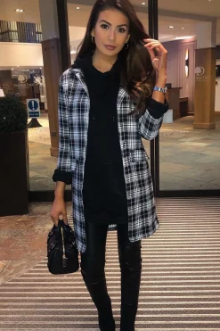 Rebellious Fashion Black White Check Longline Blazer - Wrenn