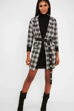 Rebellious Fashion Black White Check Longline Blazer - Wrenn