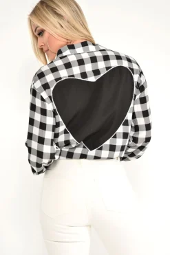 Rebellious Fashion Black White Check Longline Shirt - Jaynie