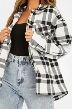 Rebellious Fashion Black White Check Pocket Front Shacket - Misa