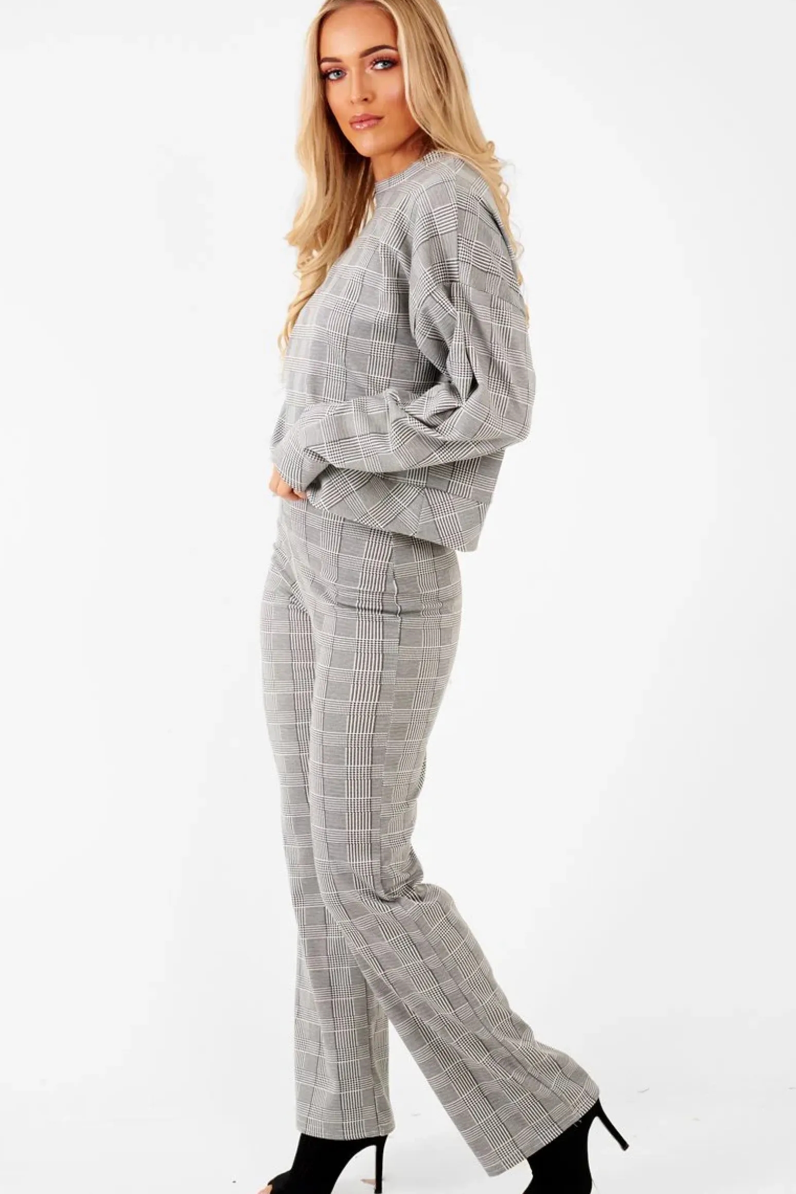 Rebellious Fashion Black White Check Sweatshirt Tracksuit - Kailey