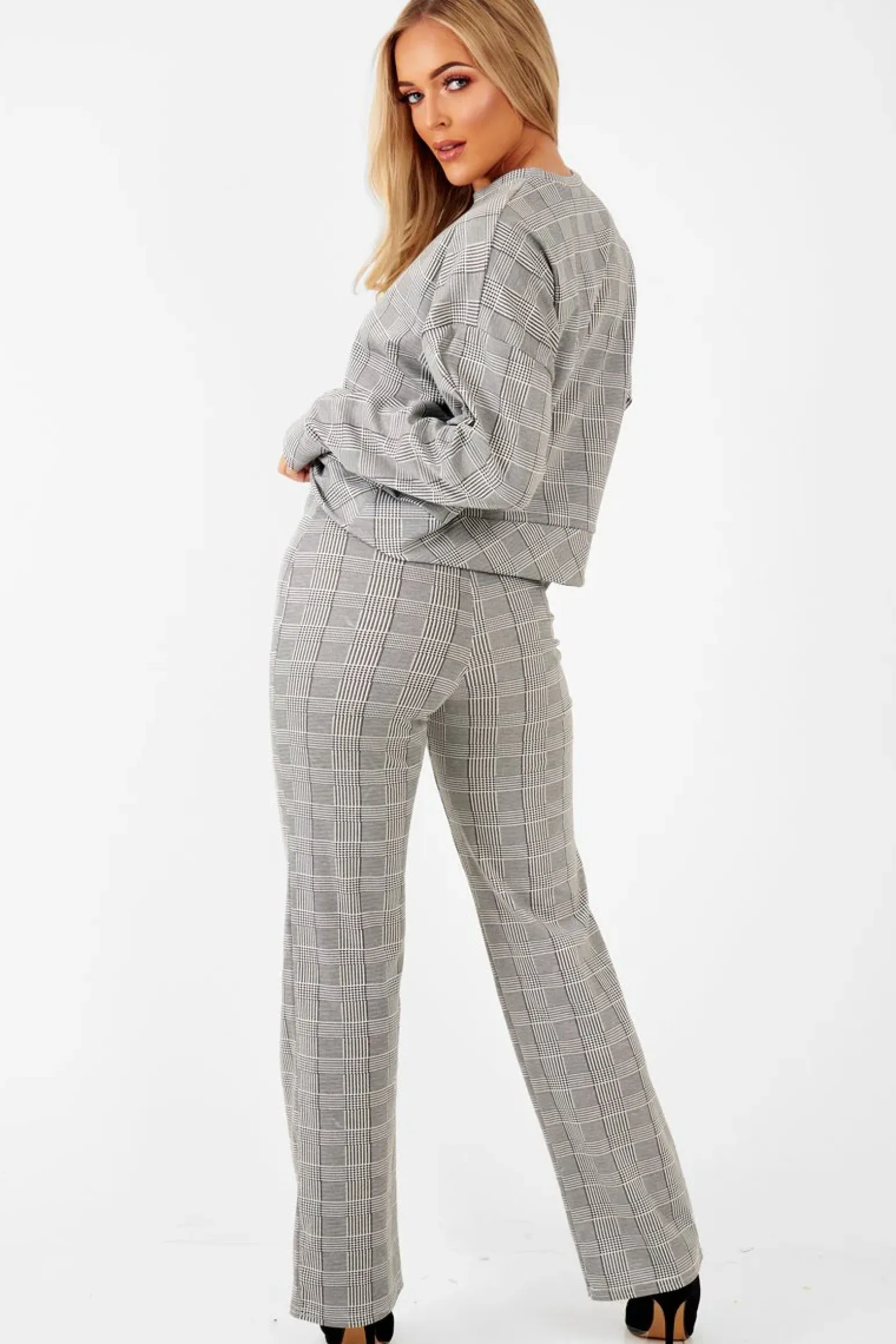 Rebellious Fashion Black White Check Sweatshirt Tracksuit - Kailey