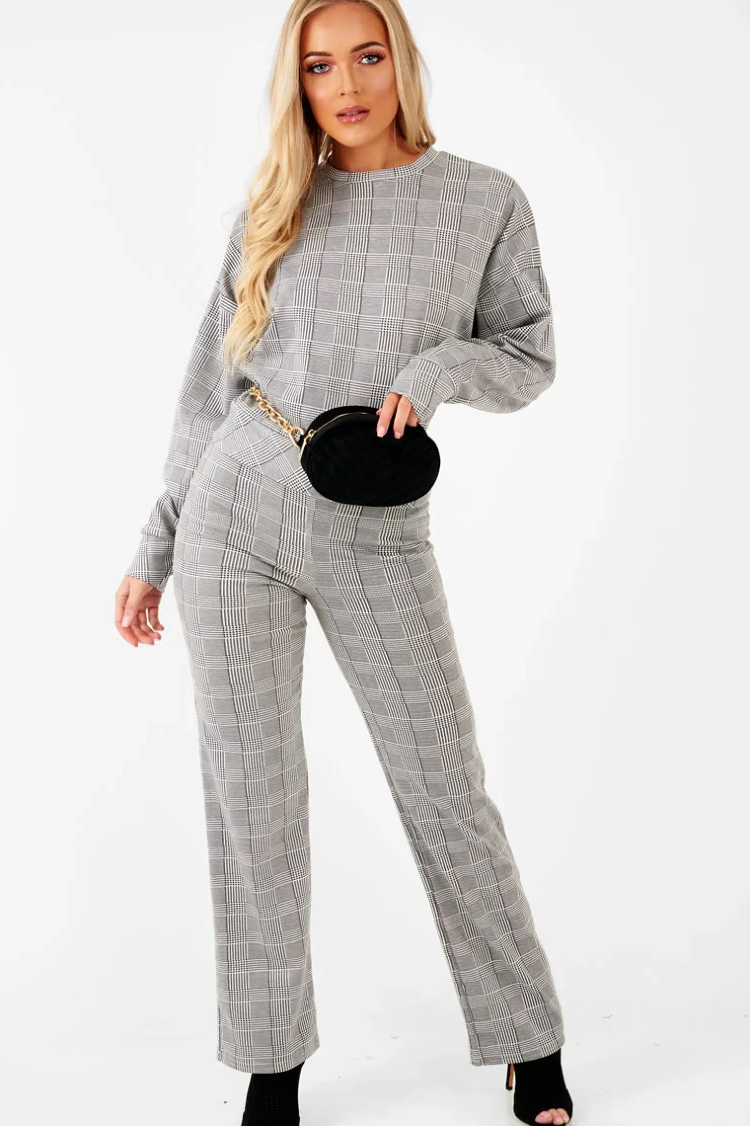 Rebellious Fashion Black White Check Sweatshirt Tracksuit - Kailey