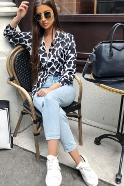 Rebellious Fashion Black White Cow Print Button Down Shirt - Pelia