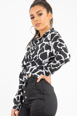 Rebellious Fashion Black White Cow Print Button Down Shirt - Pelia