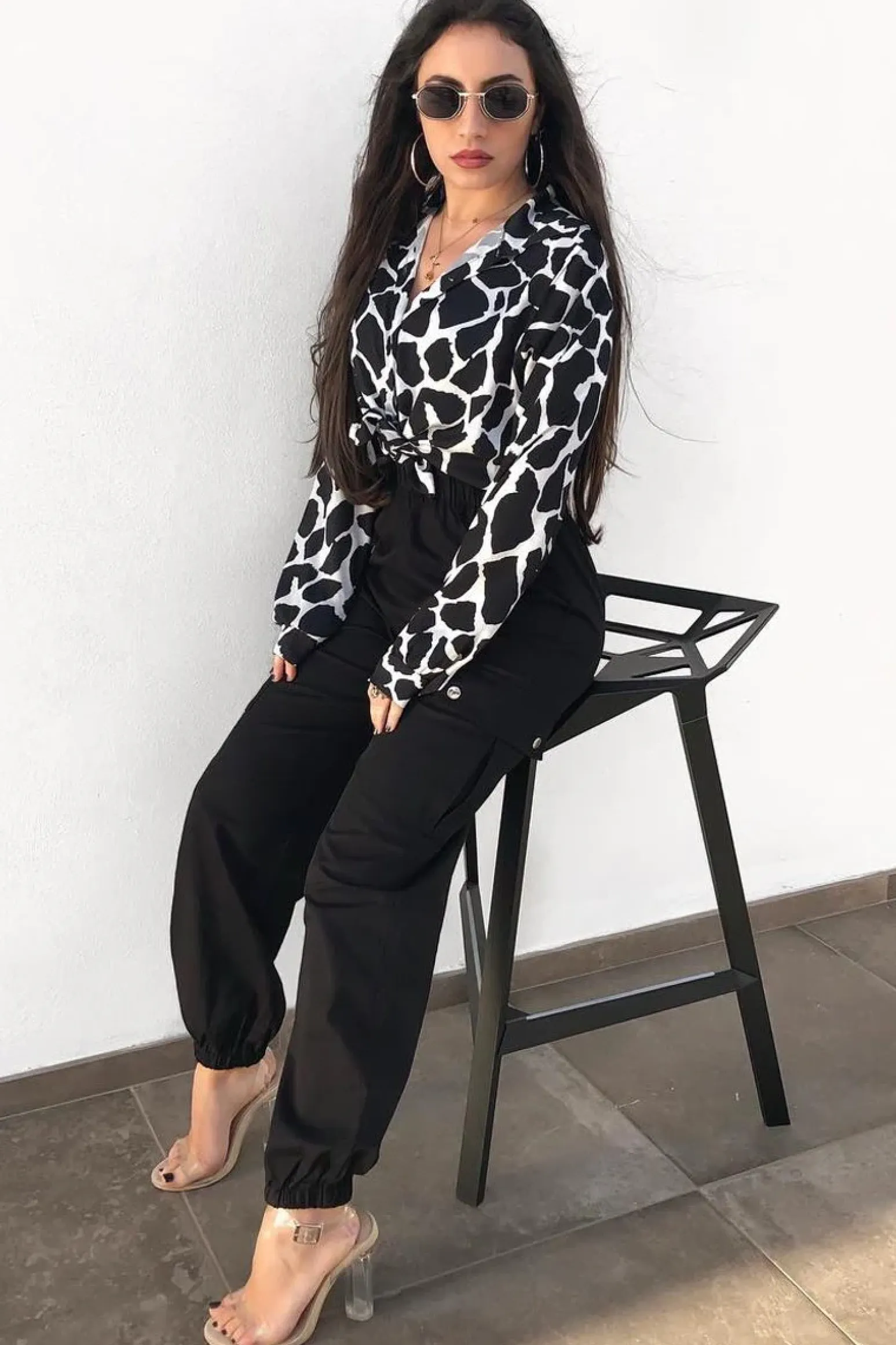 Rebellious Fashion Black White Cow Print Button Down Shirt - Pelia