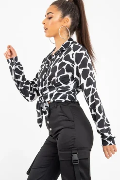Rebellious Fashion Black White Cow Print Button Down Shirt - Pelia