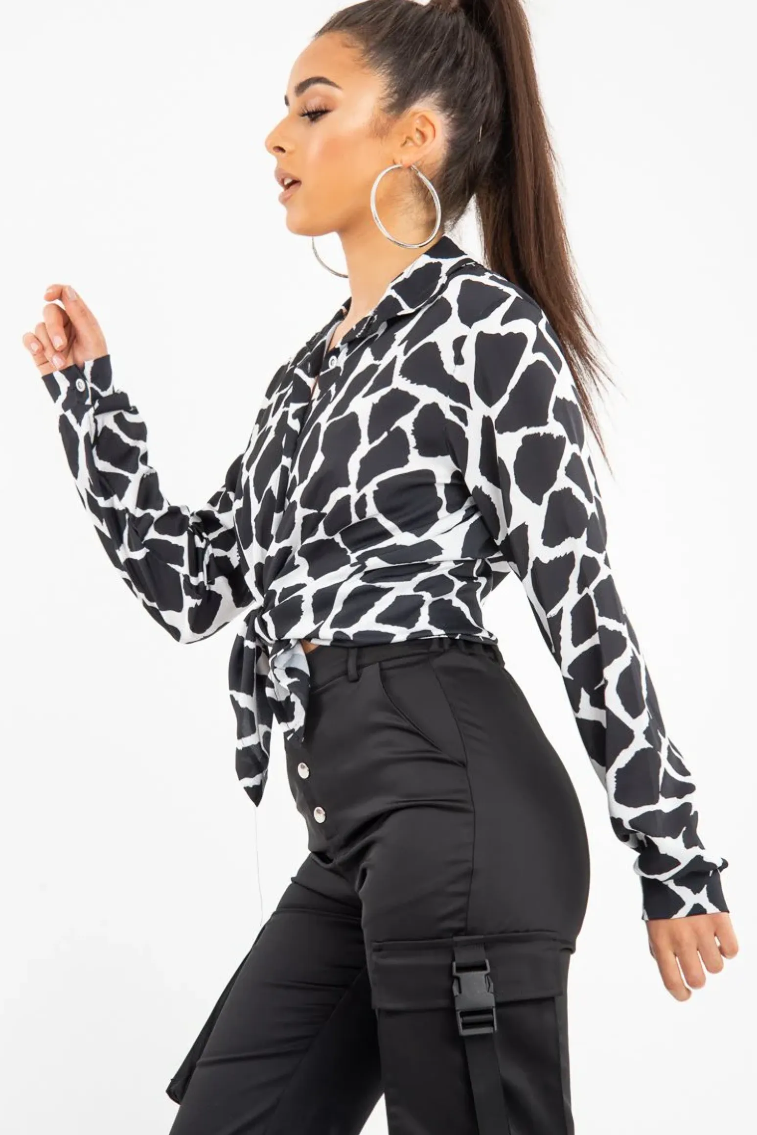 Rebellious Fashion Black White Cow Print Button Down Shirt - Pelia