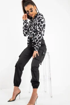 Rebellious Fashion Black White Cow Print Button Down Shirt - Pelia