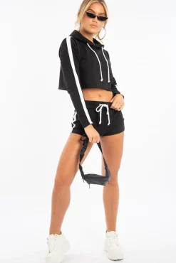 Rebellious Fashion Black White Cropped Hoodie and Shorts Co-ord - Kya