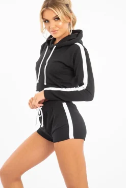 Rebellious Fashion Black White Cropped Hoodie and Shorts Co-ord - Kya
