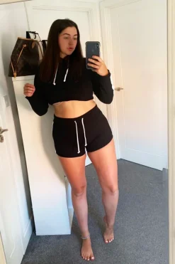 Rebellious Fashion Black White Cropped Hoodie and Shorts Co-ord - Kya