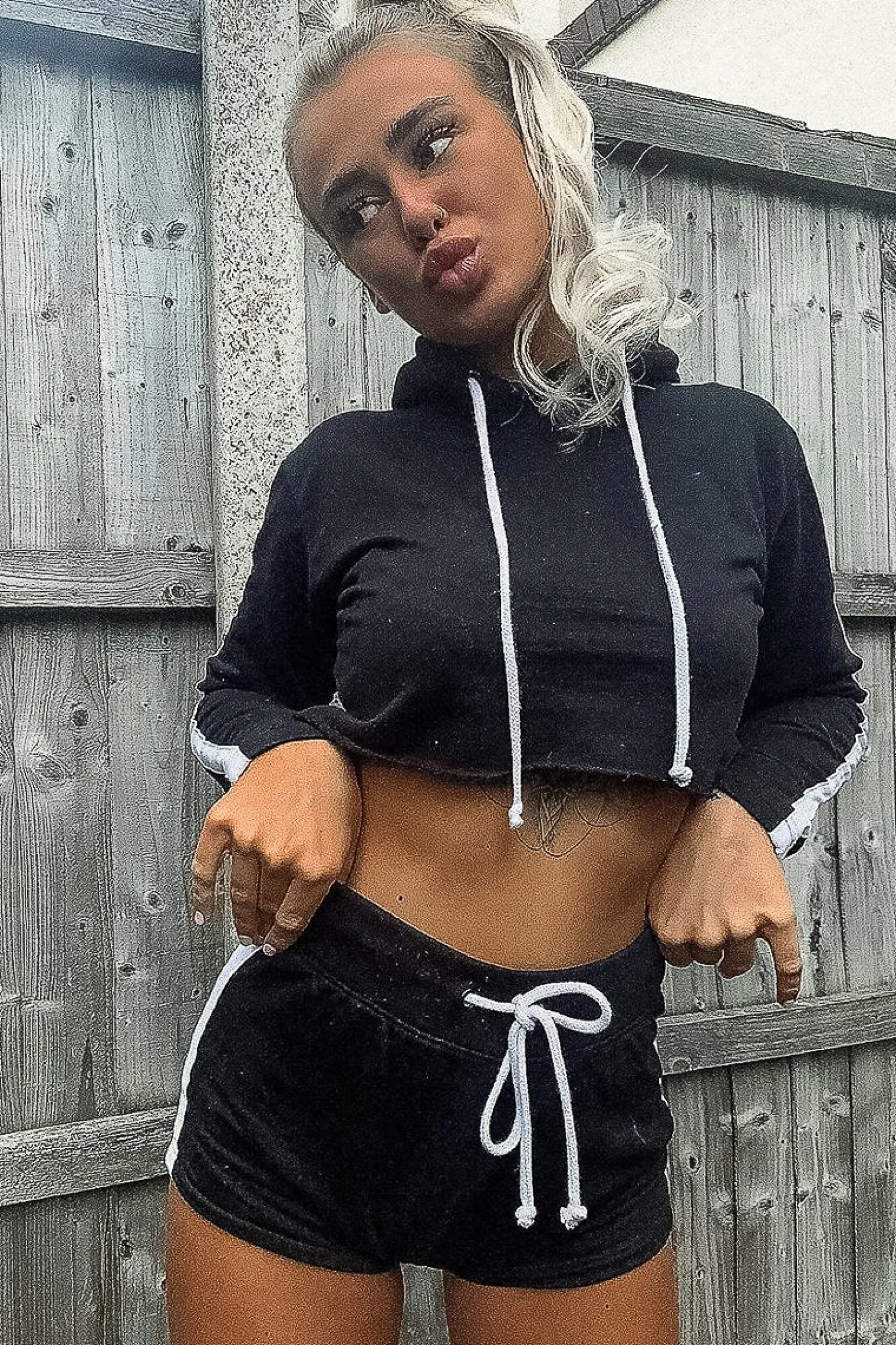 Rebellious Fashion Black White Cropped Hoodie and Shorts Co-ord - Kya